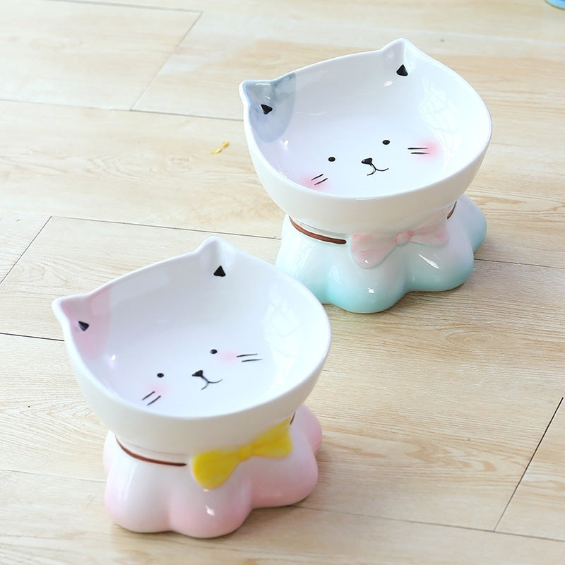 Ceramic cat bowl cats protect cervical vertebrae