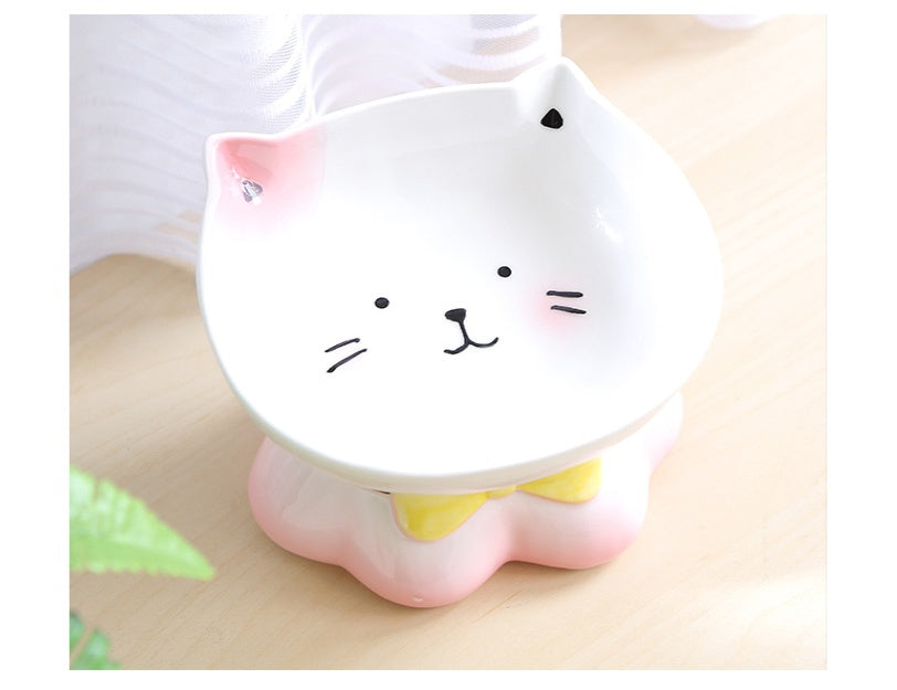 Ceramic cat bowl cats protect cervical vertebrae