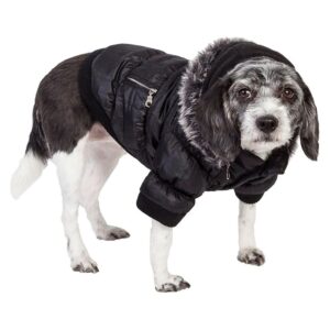 Pet Life Metallic Black Parka Dog Coat - Image 1